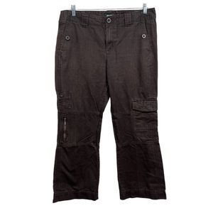 Eddie Bauer Cargo Pants 100% Cotton Mid Rise Flare Leg Zip Fly Brown Women 14